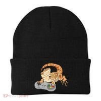 Bearded Dragon Playing Video Game Reptiles Pagona Gamer Beanie thumb 0