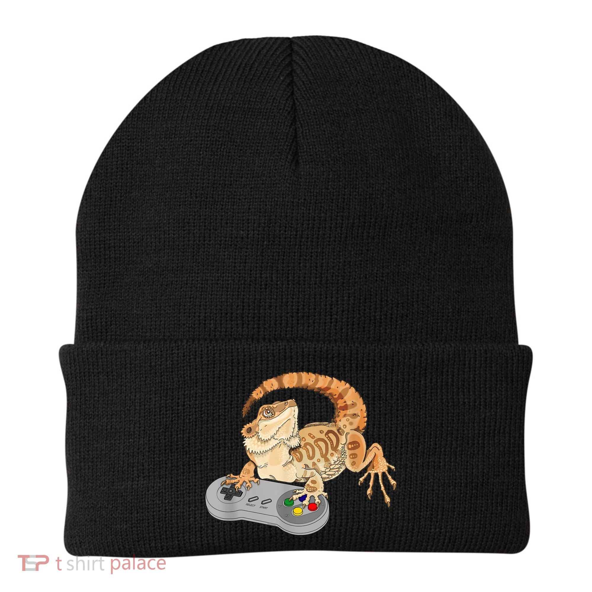 Bearded Dragon Playing Video Game Reptiles Pagona Gamer Beanie