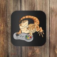 Bearded Dragon Playing Video Game Reptiles Pagona Gamer Coaster thumb 0