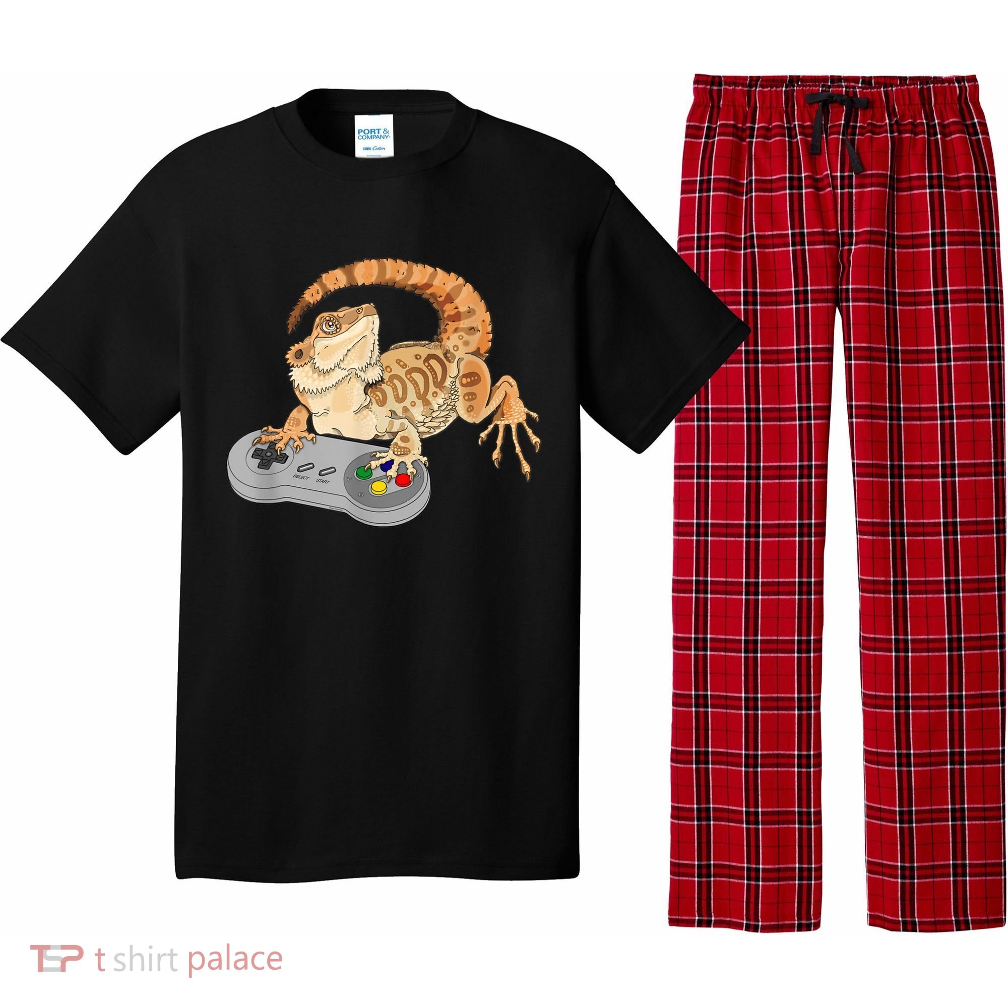 Bearded Dragon Playing Video Game Reptiles Pagona Gamer Pajama Set