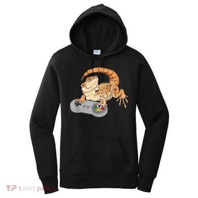 Bearded Dragon Playing Video Game Reptiles Pagona Gamer Women's Hoodie