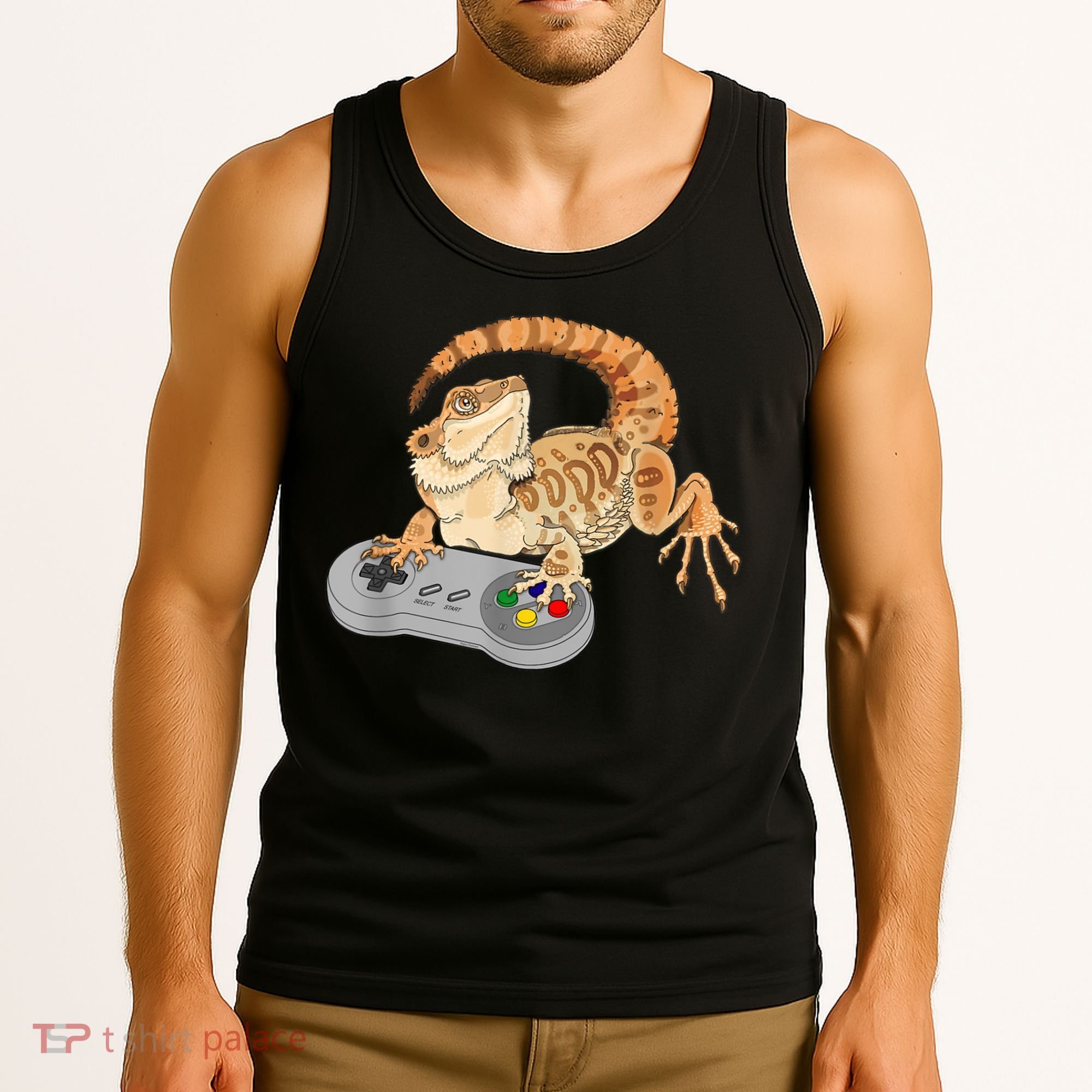Bearded Dragon Playing Video Game Reptiles Pagona Gamer Tank Top