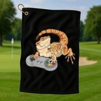 Bearded Dragon Playing Video Game Reptiles Pagona Gamer Golf Towel thumb 1