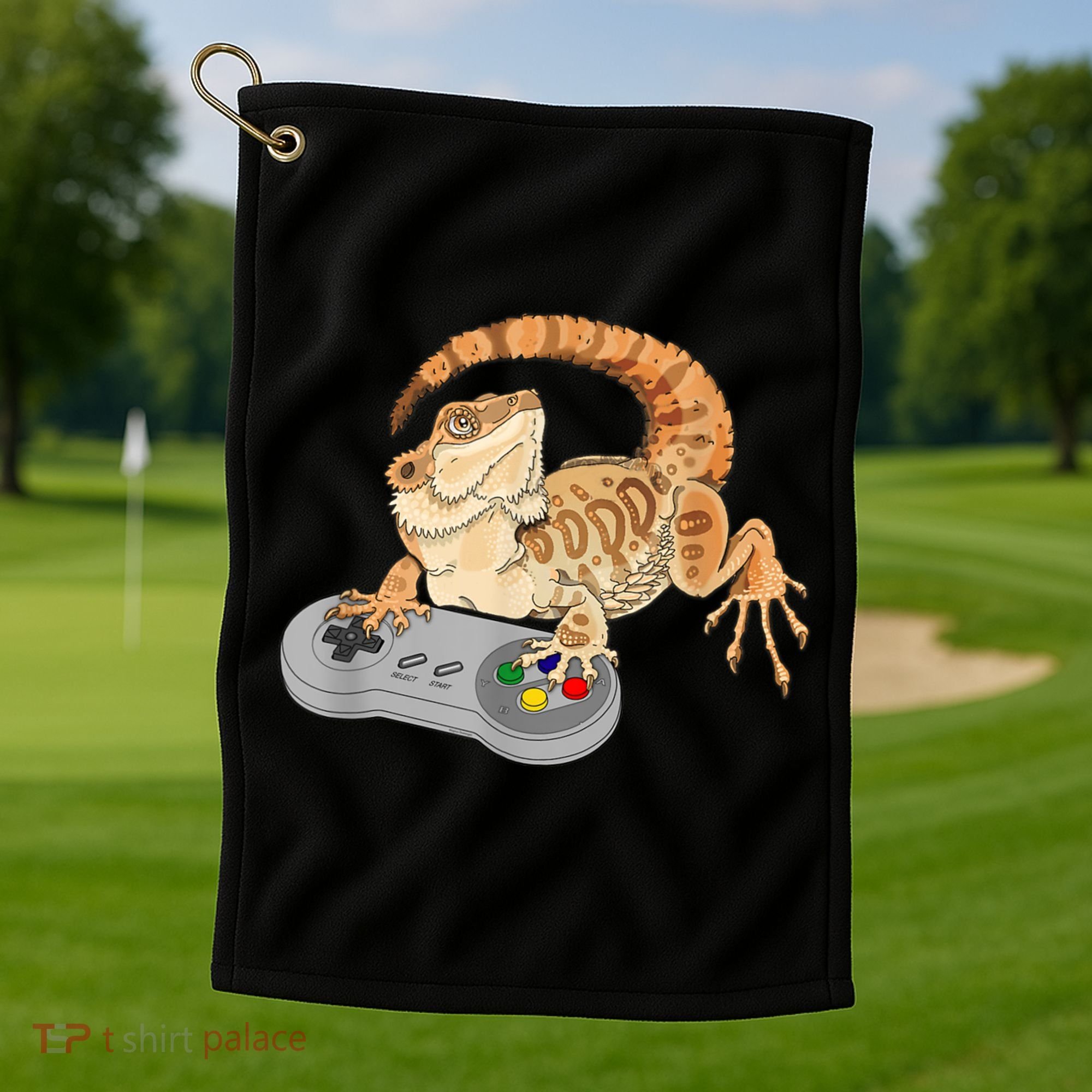 Bearded Dragon Playing Video Game Reptiles Pagona Gamer Golf Towel