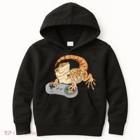 Bearded Dragon Playing Video Game Reptiles Pagona Gamer Kids Hoodie thumb 0