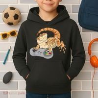 Bearded Dragon Playing Video Game Reptiles Pagona Gamer Kids Hoodie thumb 2