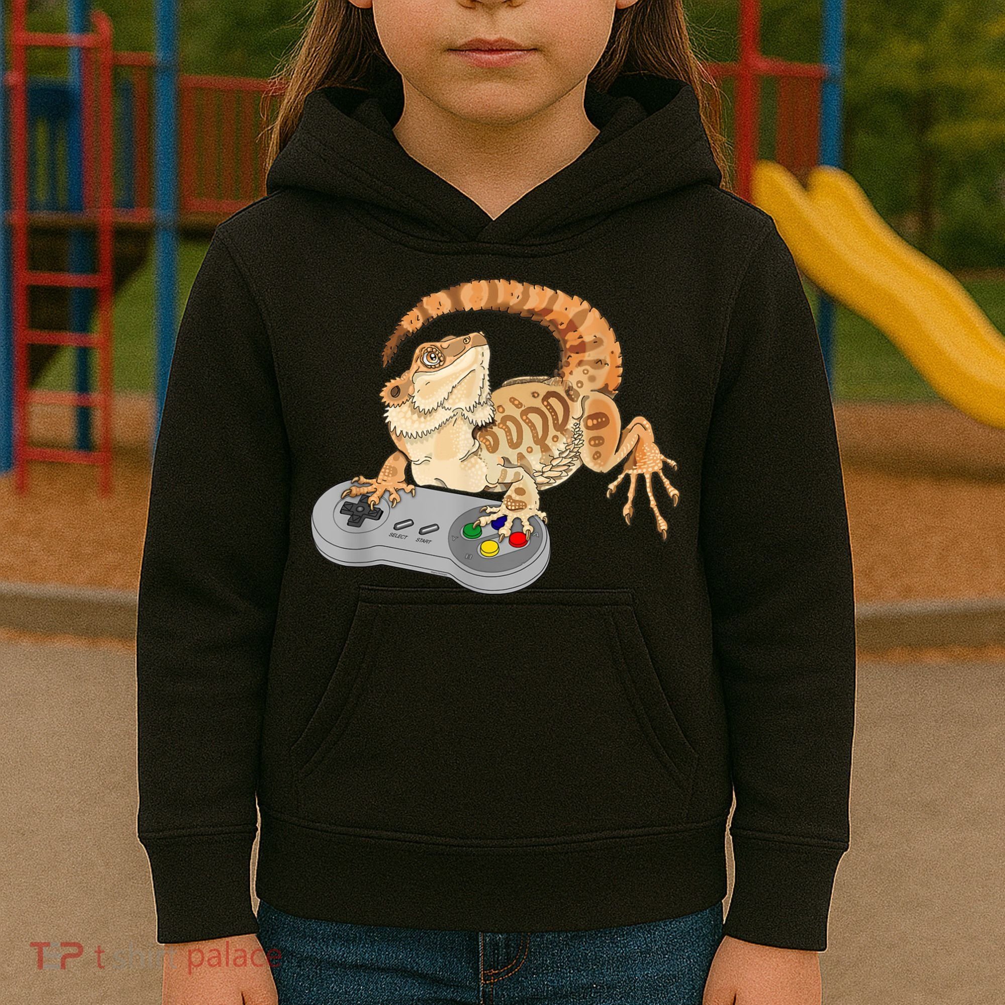 Bearded Dragon Playing Video Game Reptiles Pagona Gamer Kids Hoodie