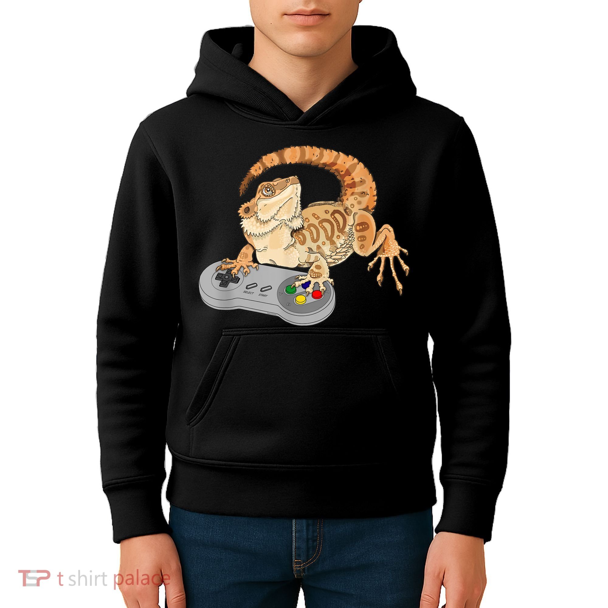Bearded Dragon Playing Video Game Reptiles Pagona Gamer Kids Hoodie