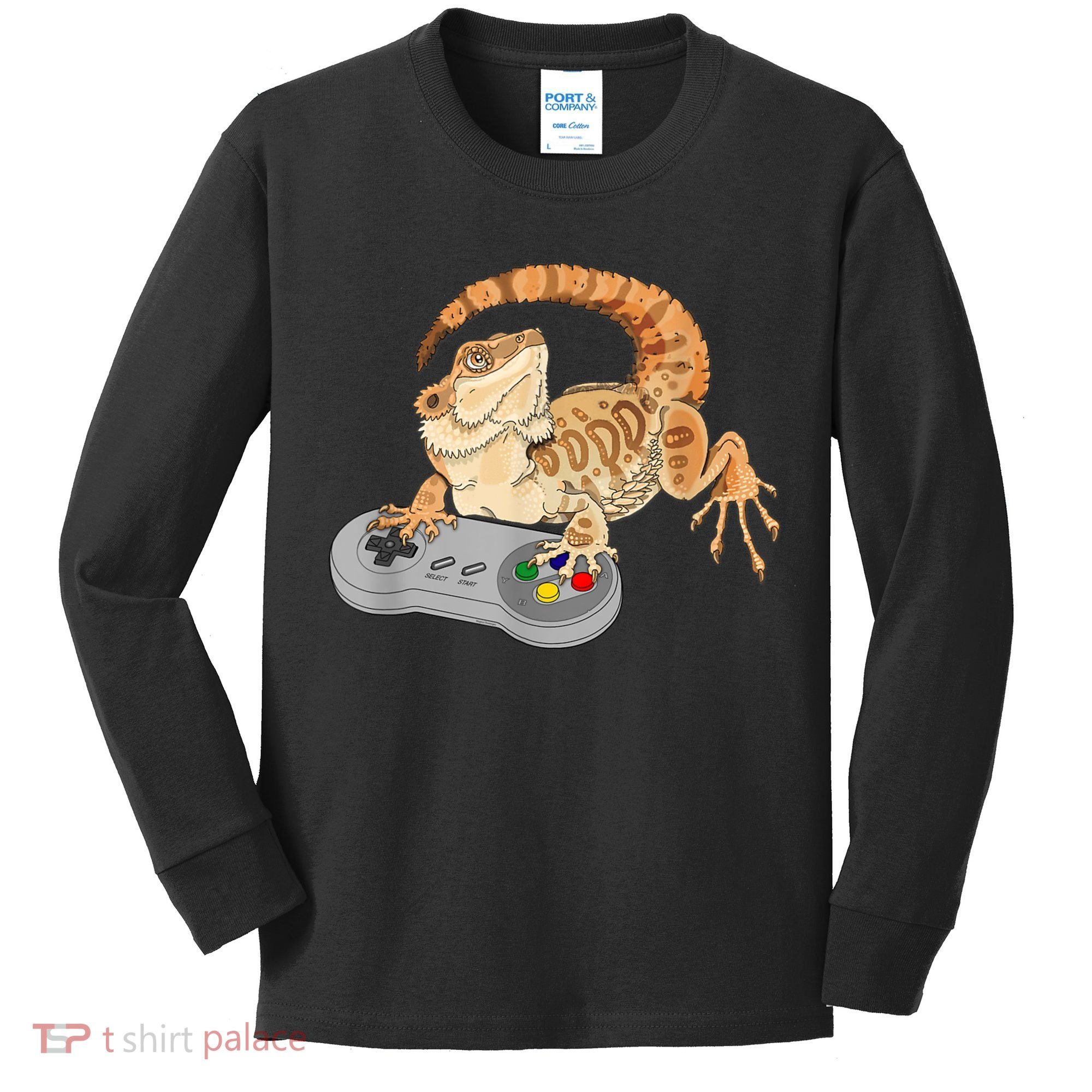 Bearded Dragon Playing Video Game Reptiles Pagona Gamer Kids Long Sleeve Shirt