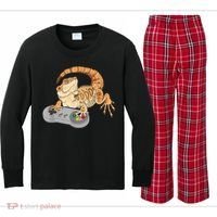 Bearded Dragon Playing Video Game Reptiles Pagona Gamer Kids Long Sleeve Plaid Pajama Set thumb 0