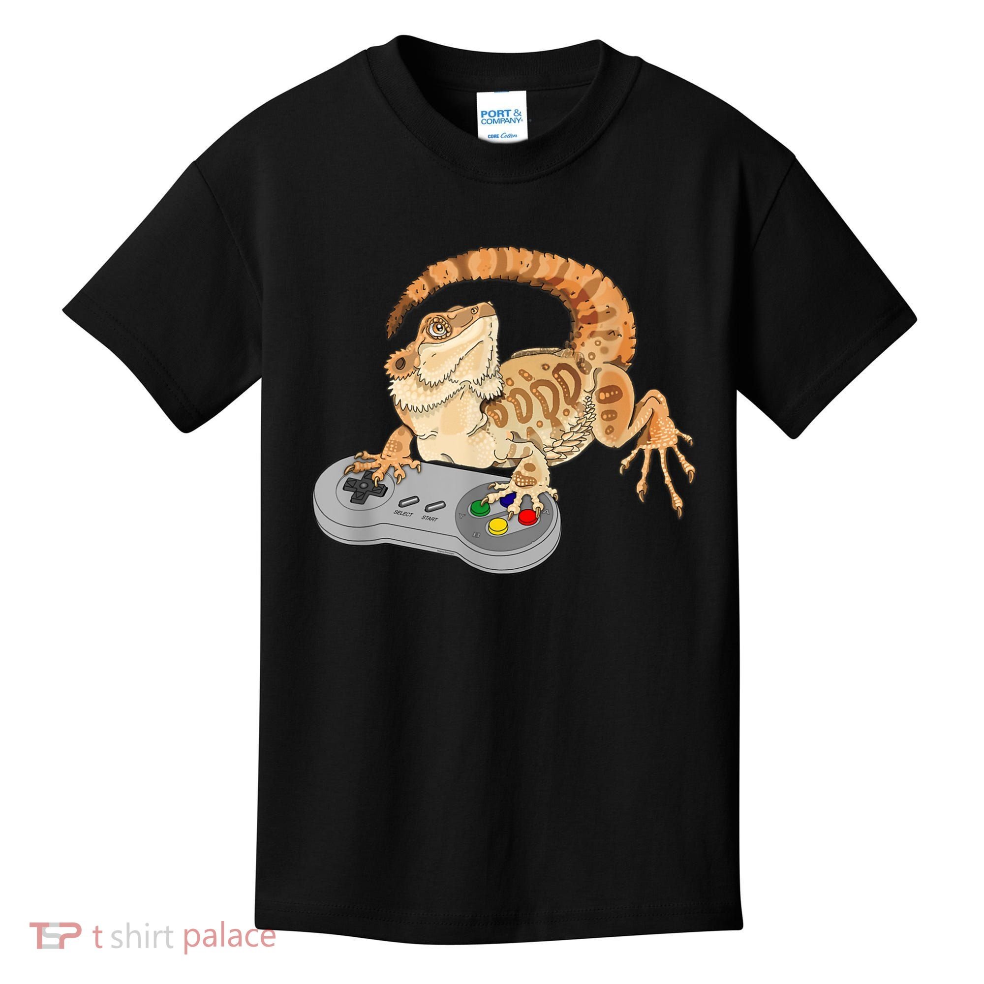 Bearded Dragon Playing Video Game Reptiles Pagona Gamer Kids T-Shirt