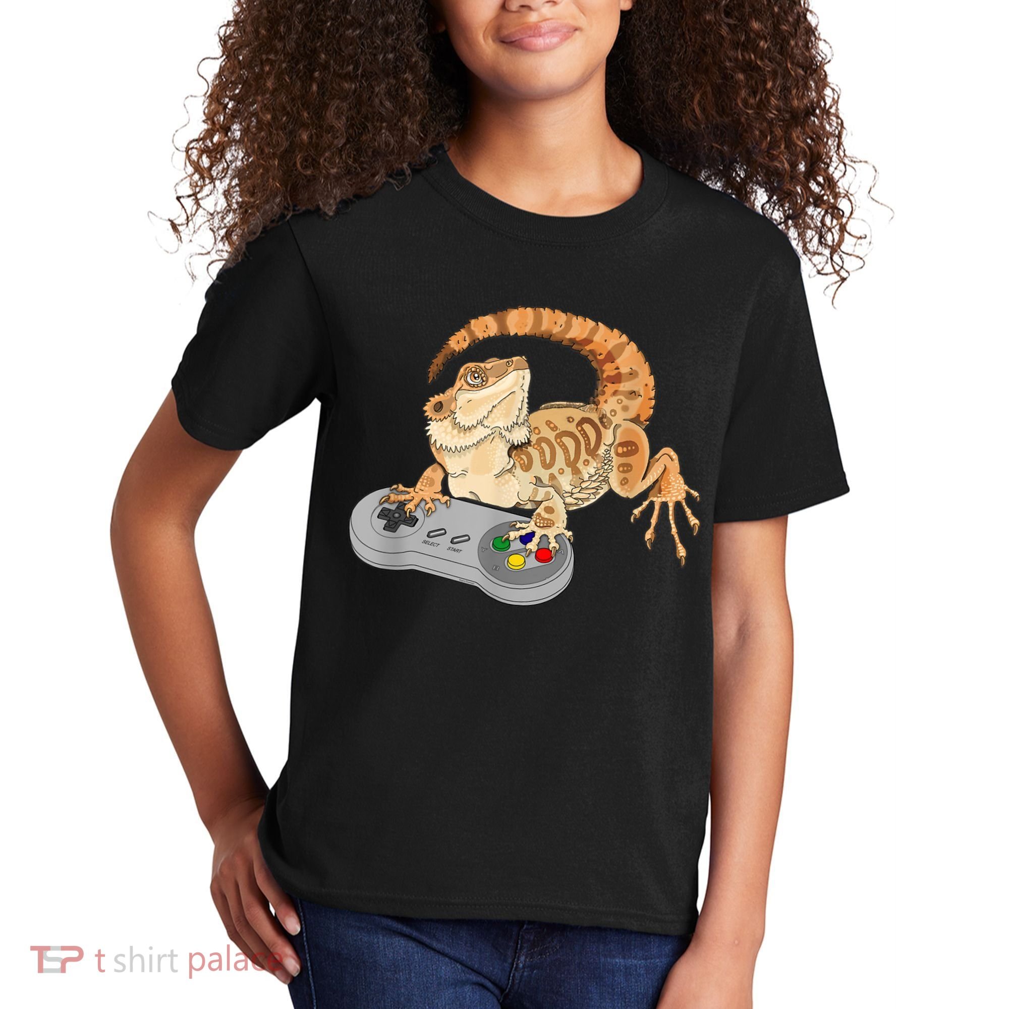 Bearded Dragon Playing Video Game Reptiles Pagona Gamer Kids T-Shirt