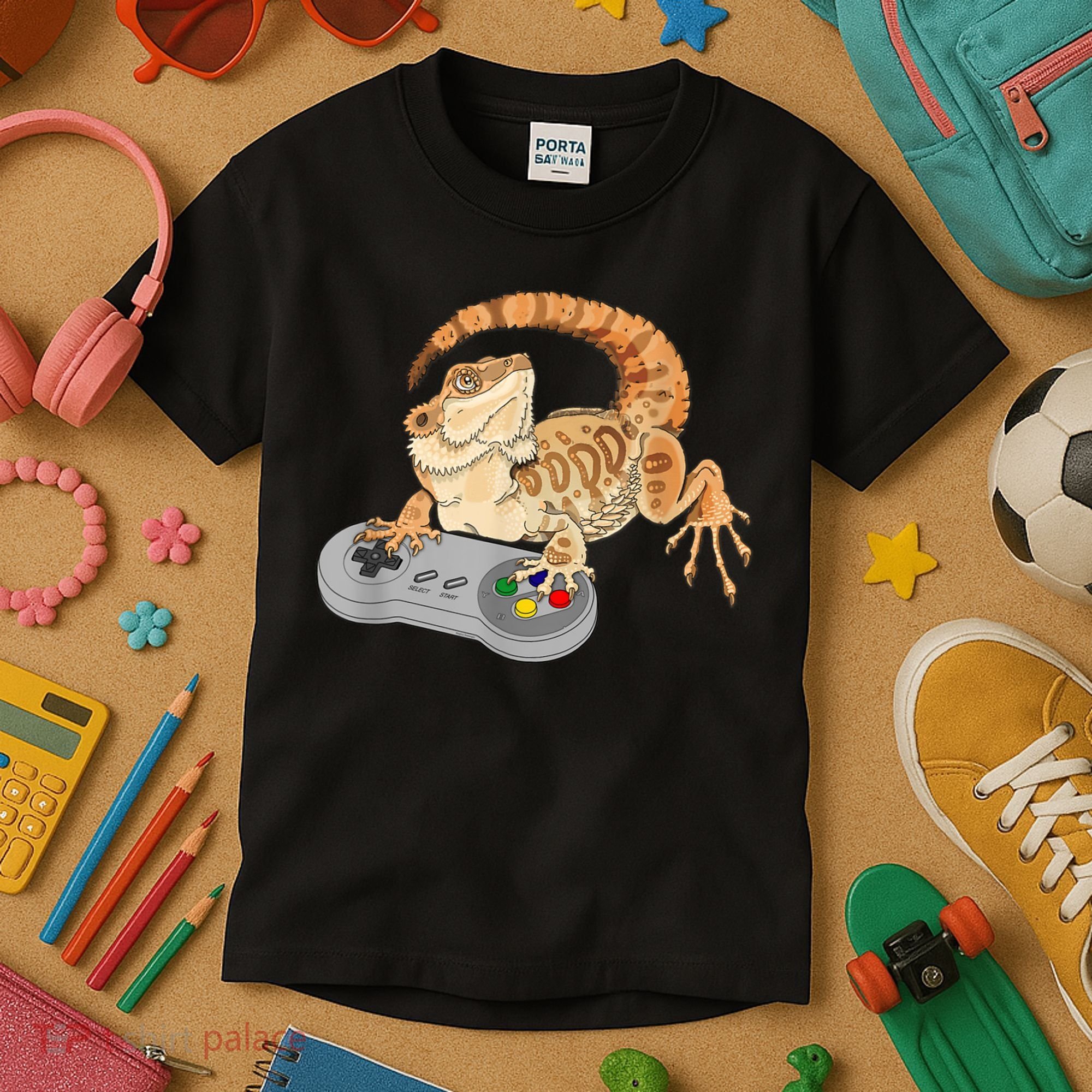 Bearded Dragon Playing Video Game Reptiles Pagona Gamer Kids T-Shirt