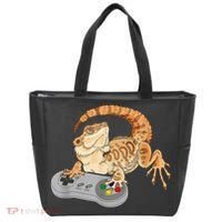 Bearded Dragon Playing Video Game Reptiles Pagona Gamer Tote Bag thumb 0