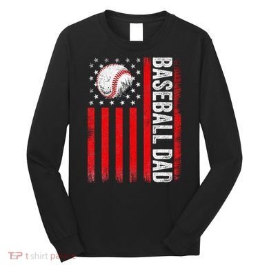 Baseball Dad Player American Us Flag Patriotic Long Sleeve Shirt