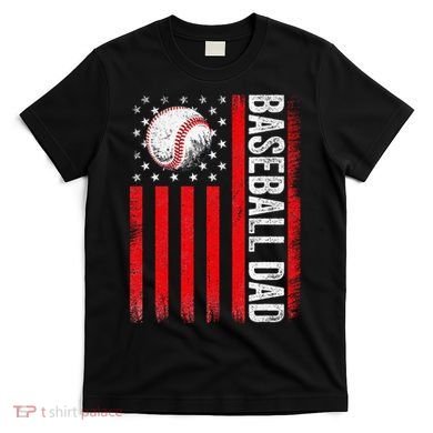 Baseball Dad Player American Us Flag Patriotic T-Shirt