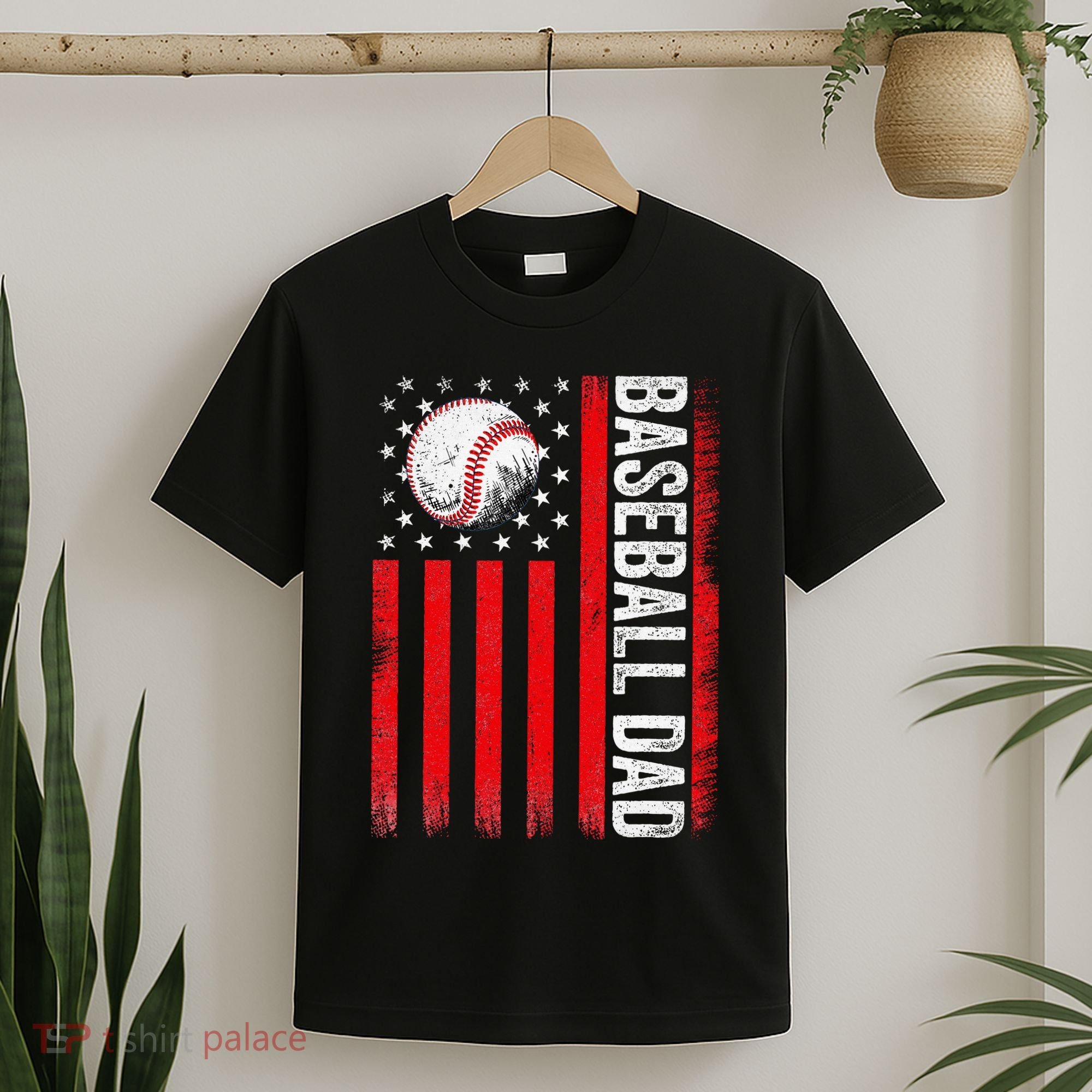 Baseball Dad Player American Us Flag Patriotic T-Shirt
