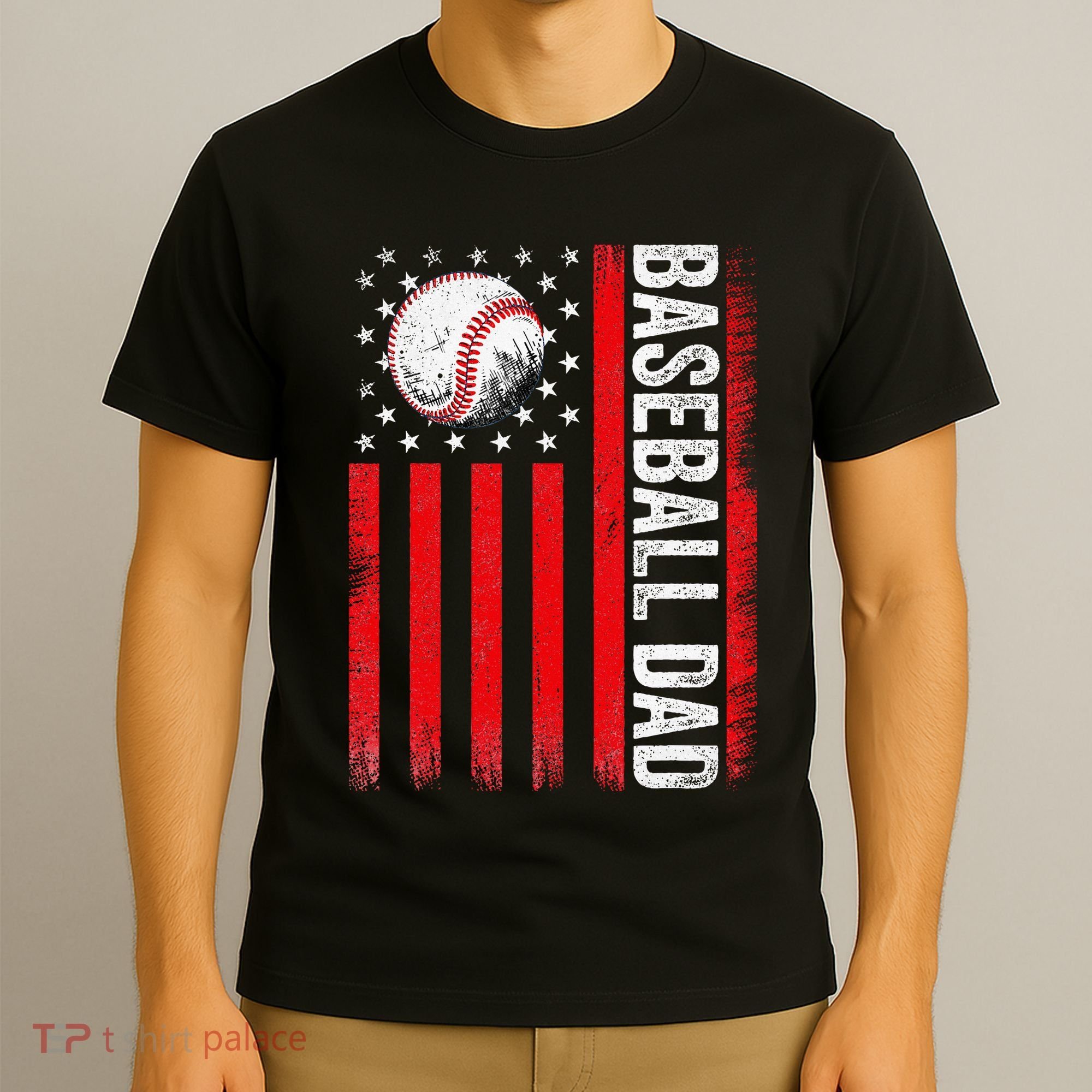 Baseball Dad Player American Us Flag Patriotic T-Shirt