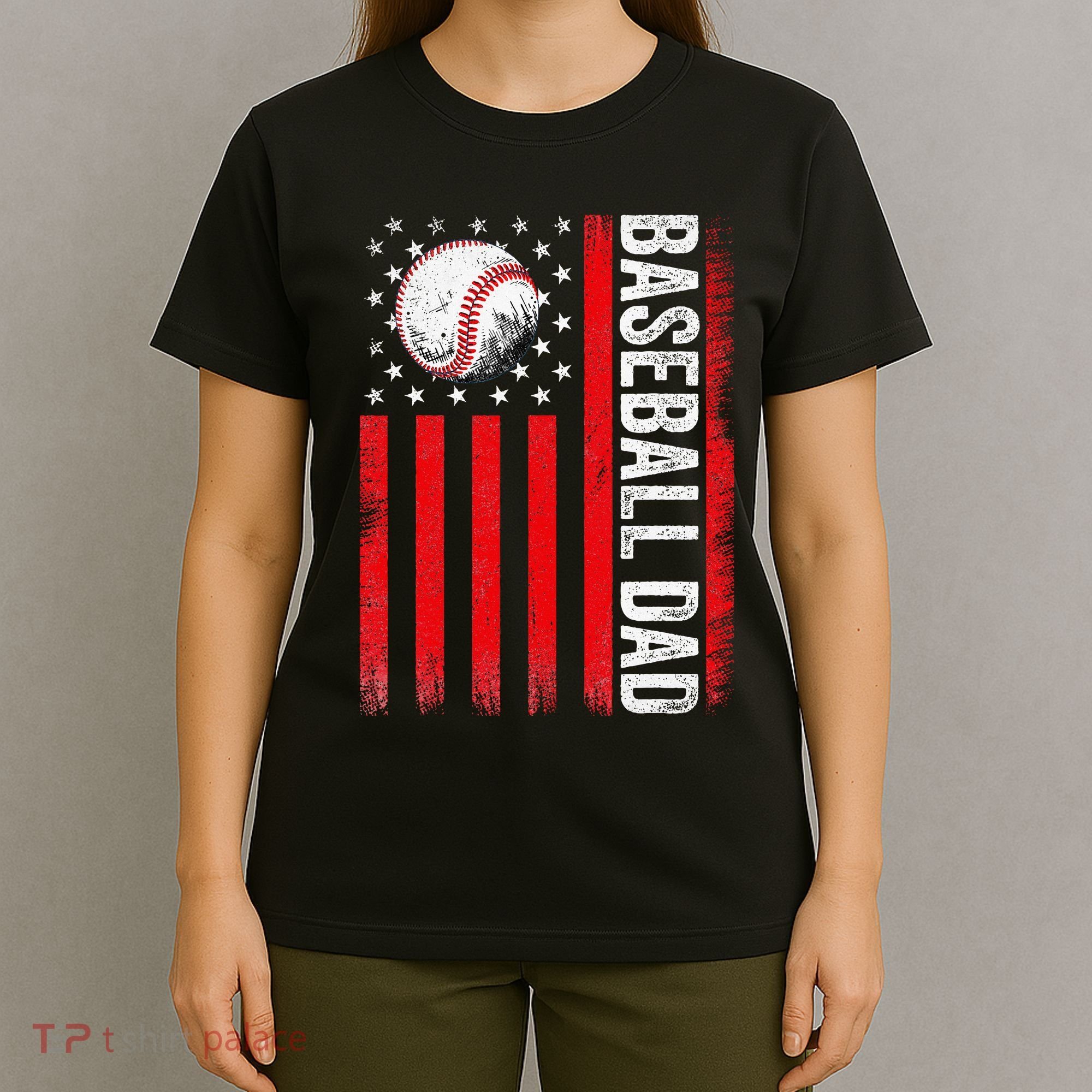Baseball Dad Player American Us Flag Patriotic T-Shirt