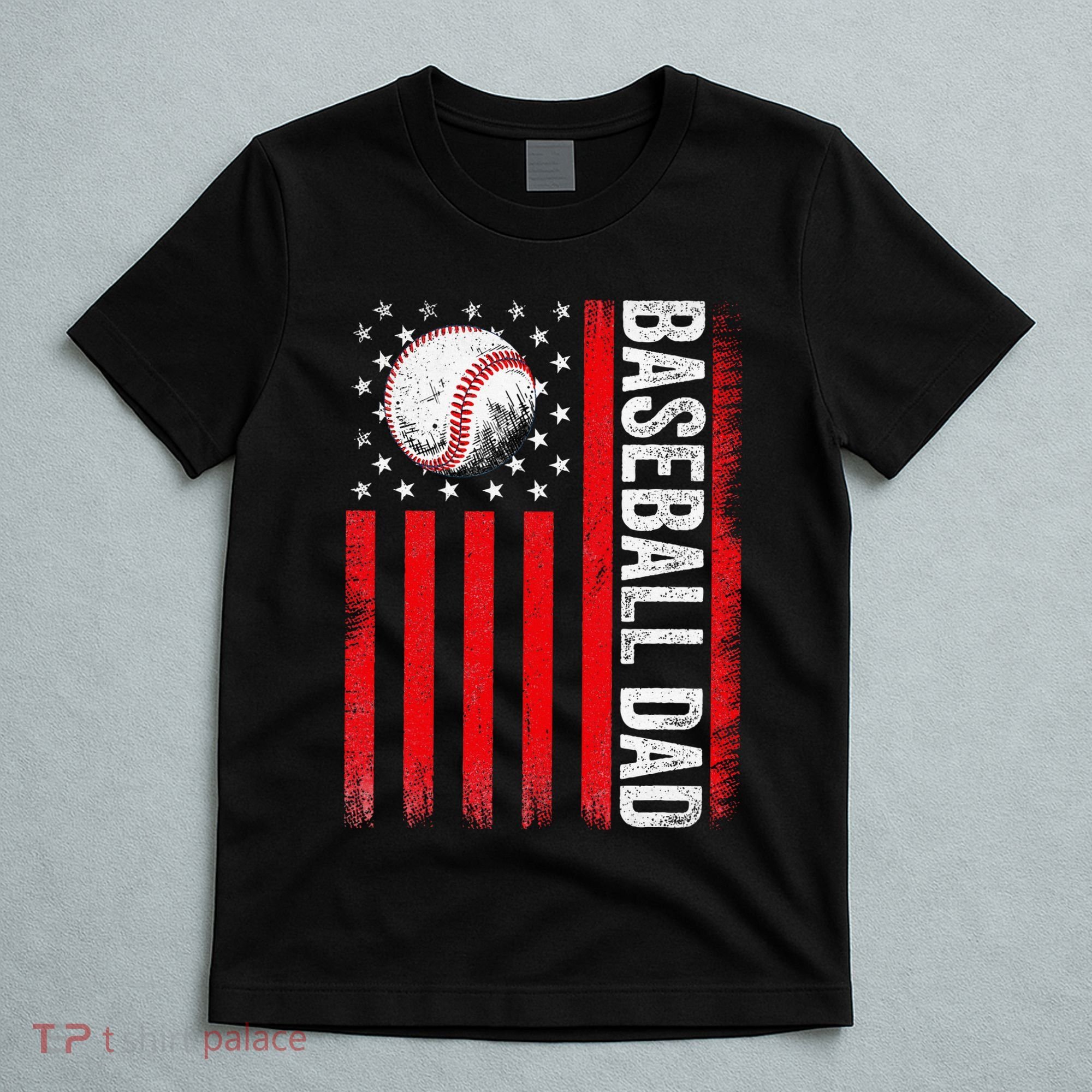 Baseball Dad Player American Us Flag Patriotic T-Shirt
