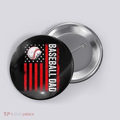 Baseball Dad Player American Us Flag Patriotic Button