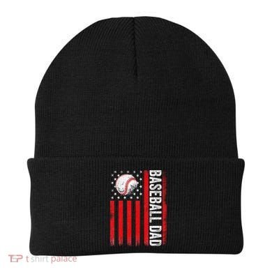 Baseball Dad Player American Us Flag Patriotic Beanie