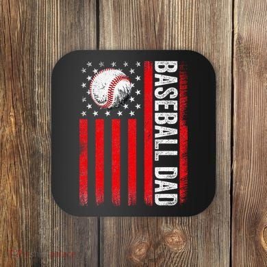 Baseball Dad Player American Us Flag Patriotic Coaster