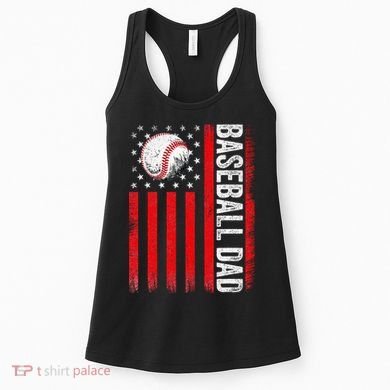 Baseball Dad Player American Us Flag Patriotic Women's Tank Top