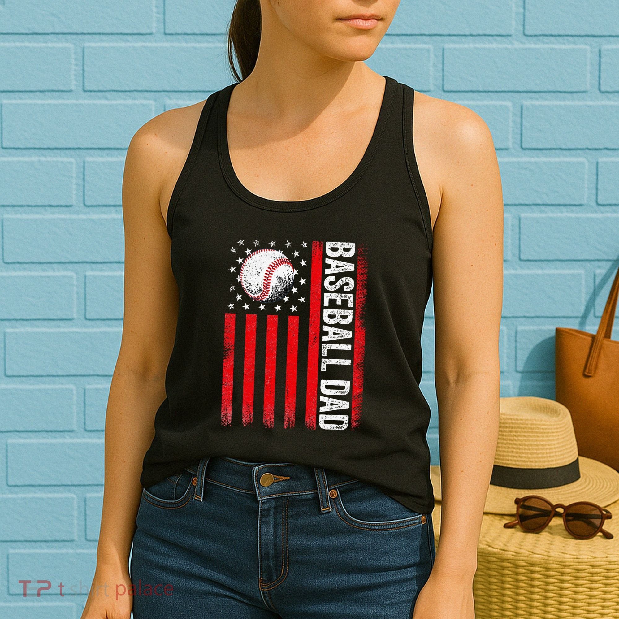 Baseball Dad Player American Us Flag Patriotic Women's Tank Top