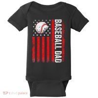 Baseball Dad Player American Us Flag Patriotic Baby Bodysuit thumb 0