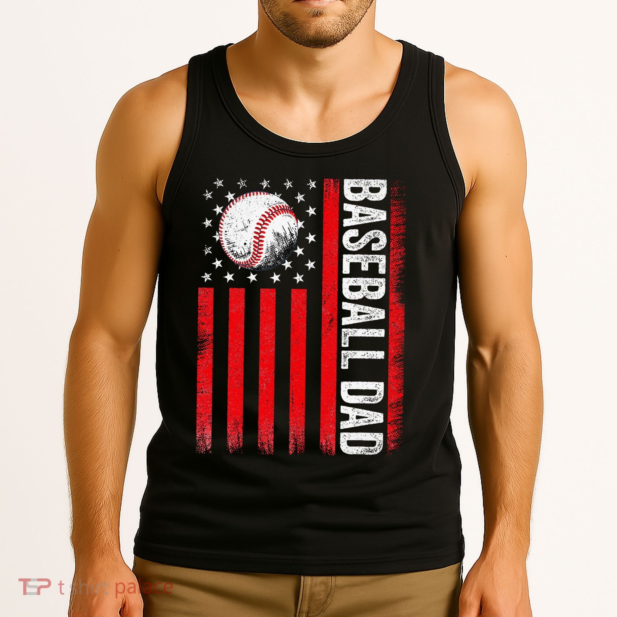 Baseball Dad Player American Us Flag Patriotic Tank Top