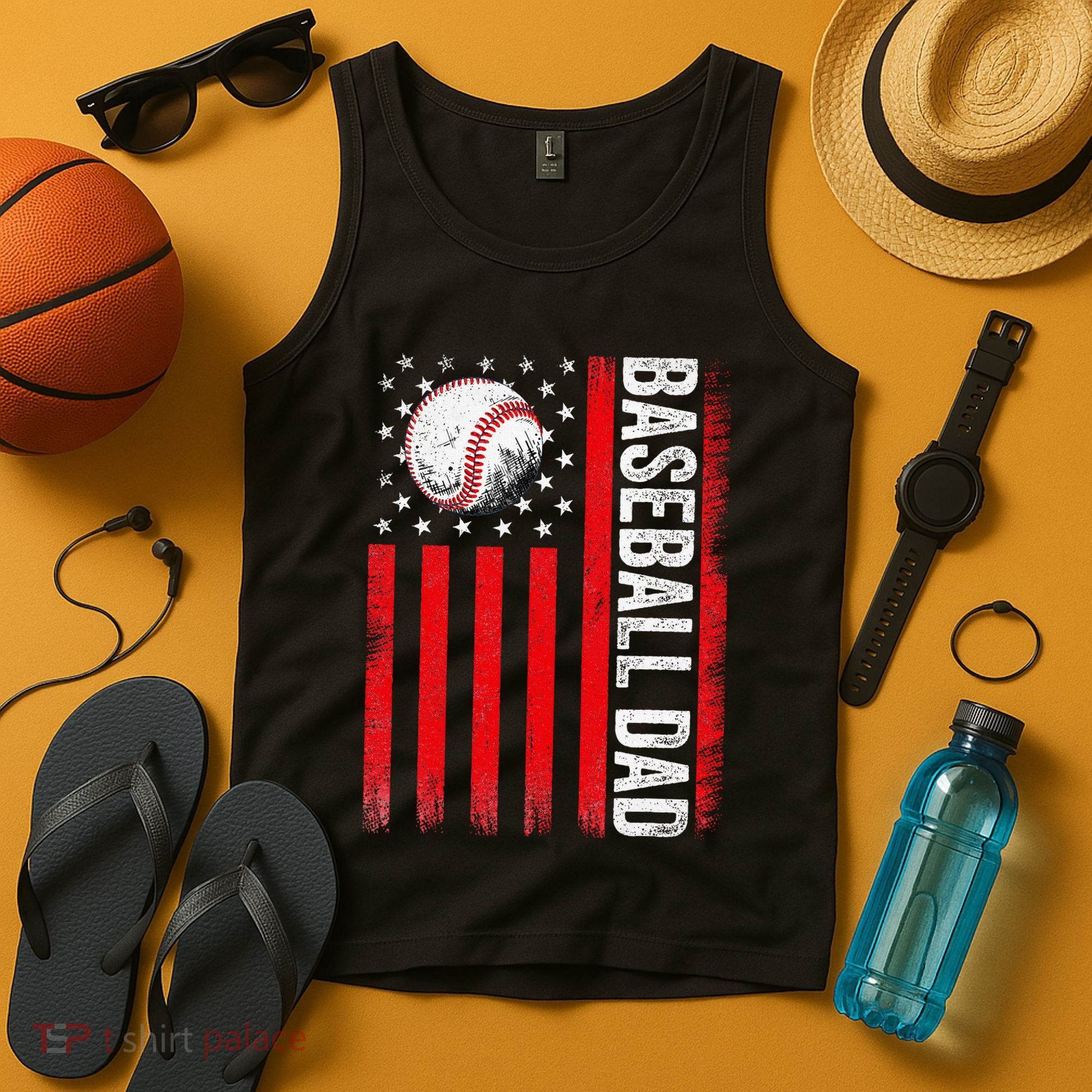 Baseball Dad Player American Us Flag Patriotic Tank Top