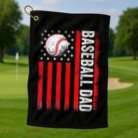 Baseball Dad Player American Us Flag Patriotic Golf Towel thumb 1