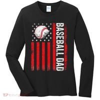 Baseball Dad Player American Us Flag Patriotic Women's Long Sleeve Shirt thumb 0