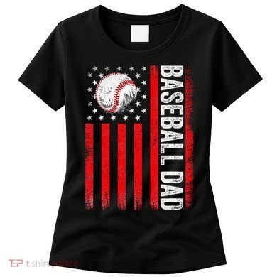 Baseball Dad Player American Us Flag Patriotic Women's T-Shirt