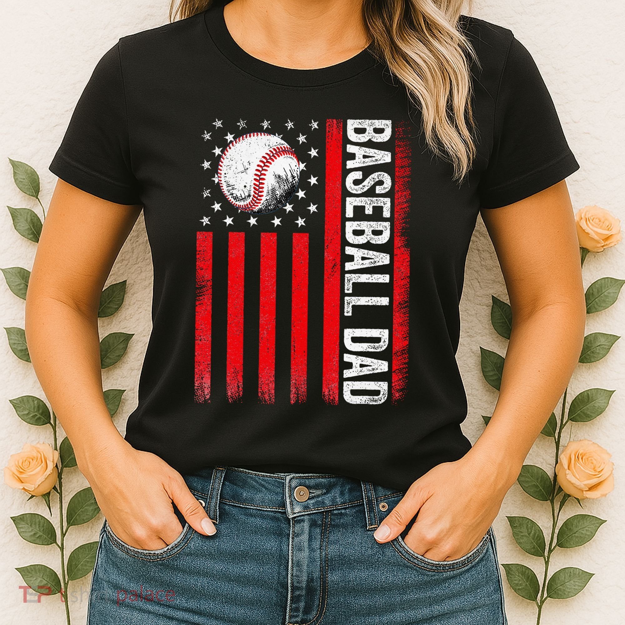 Baseball Dad Player American Us Flag Patriotic Women's T-Shirt