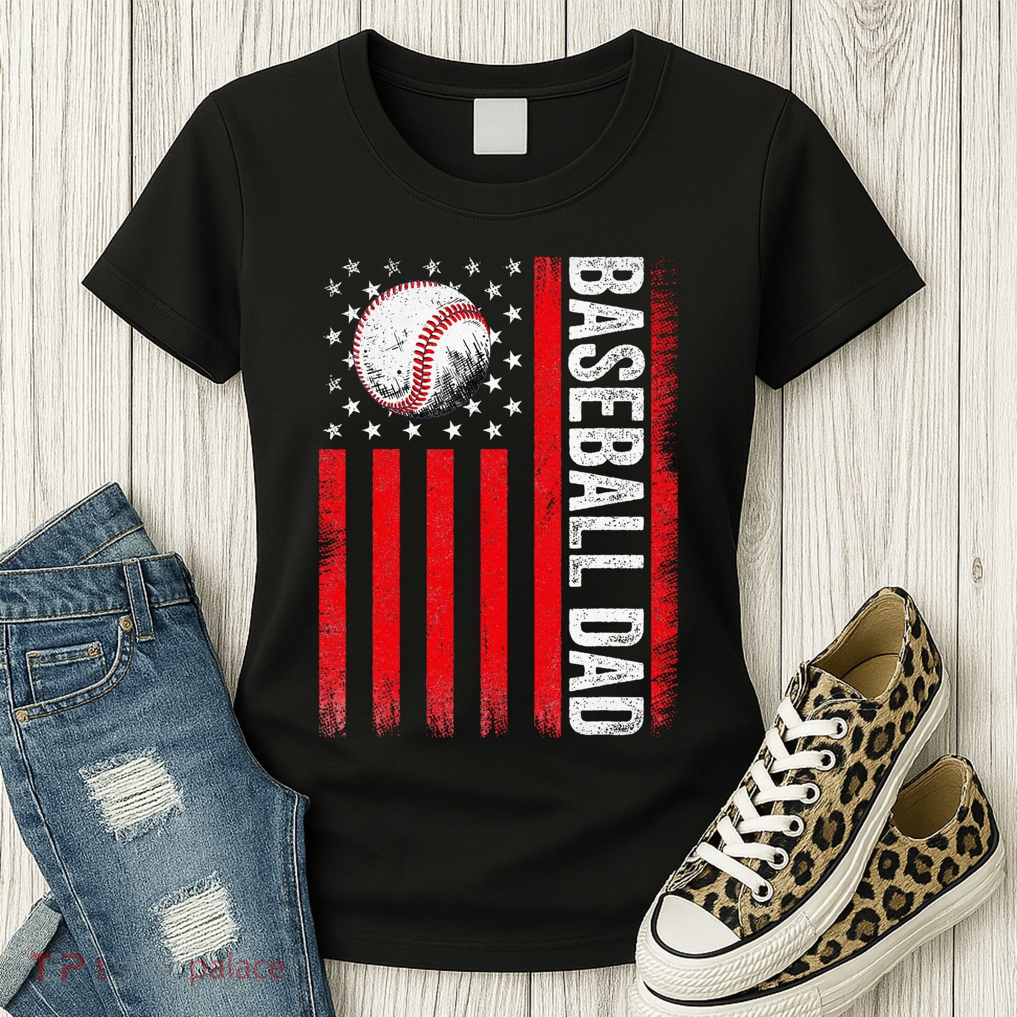 Baseball Dad Player American Us Flag Patriotic Women's T-Shirt