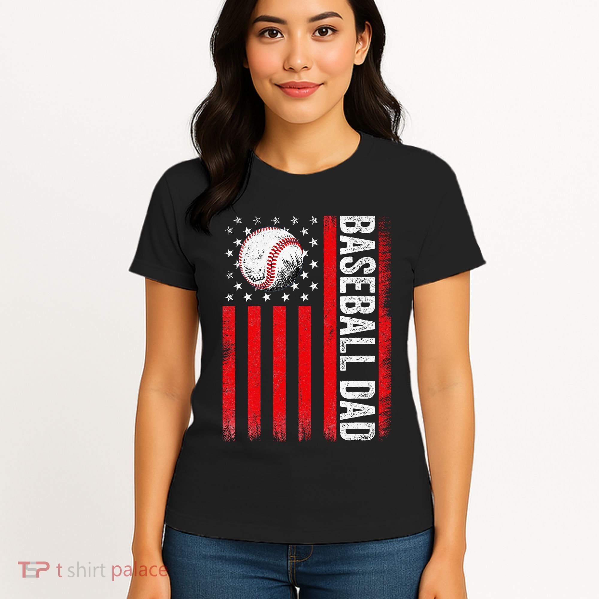 Baseball Dad Player American Us Flag Patriotic Women's T-Shirt
