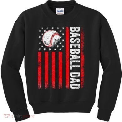 Baseball Dad Player American Us Flag Patriotic Kids Sweatshirt