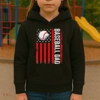 Baseball Dad Player American Us Flag Patriotic Kids Hoodie thumb 3