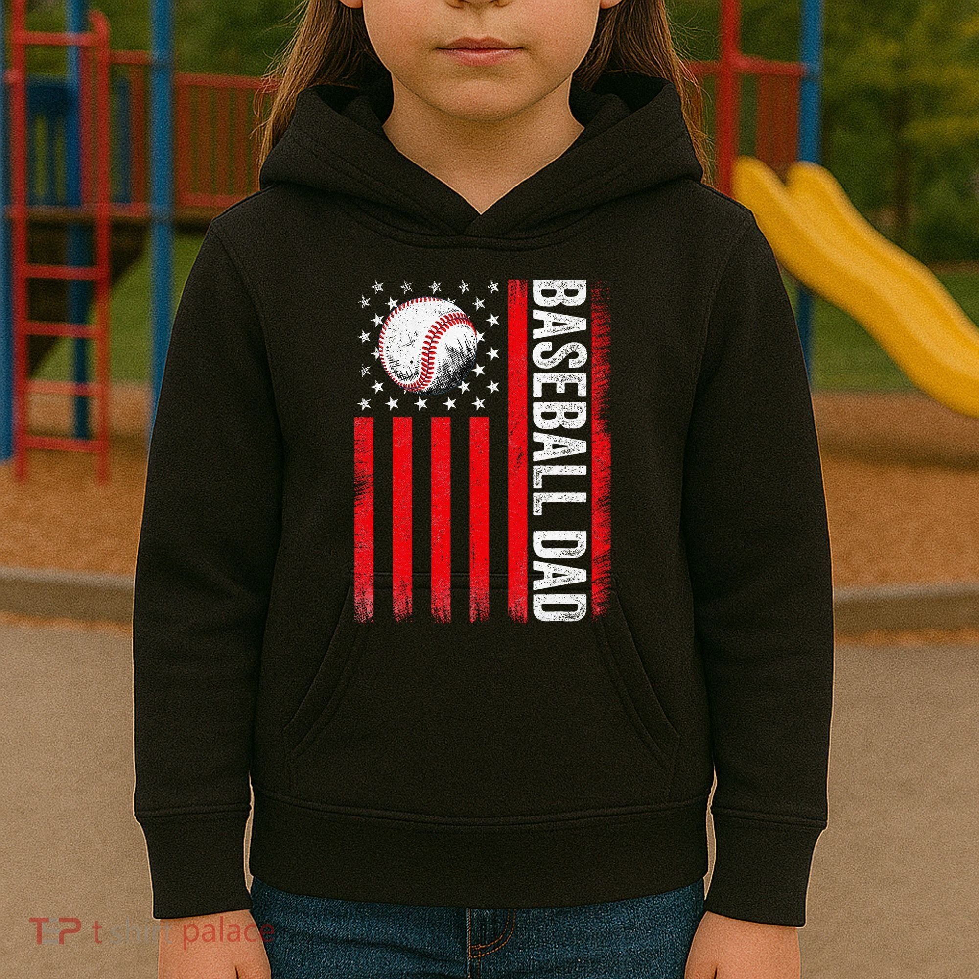 Baseball Dad Player American Us Flag Patriotic Kids Hoodie