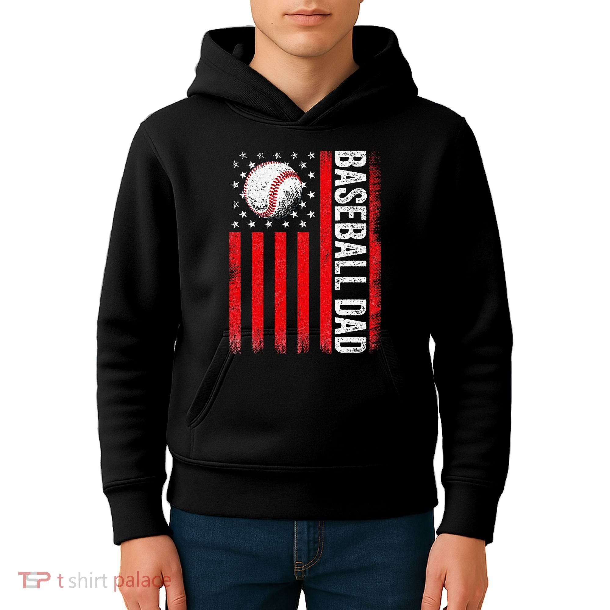 Baseball Dad Player American Us Flag Patriotic Kids Hoodie