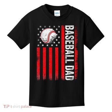Baseball Dad Player American Us Flag Patriotic Kids T-Shirt