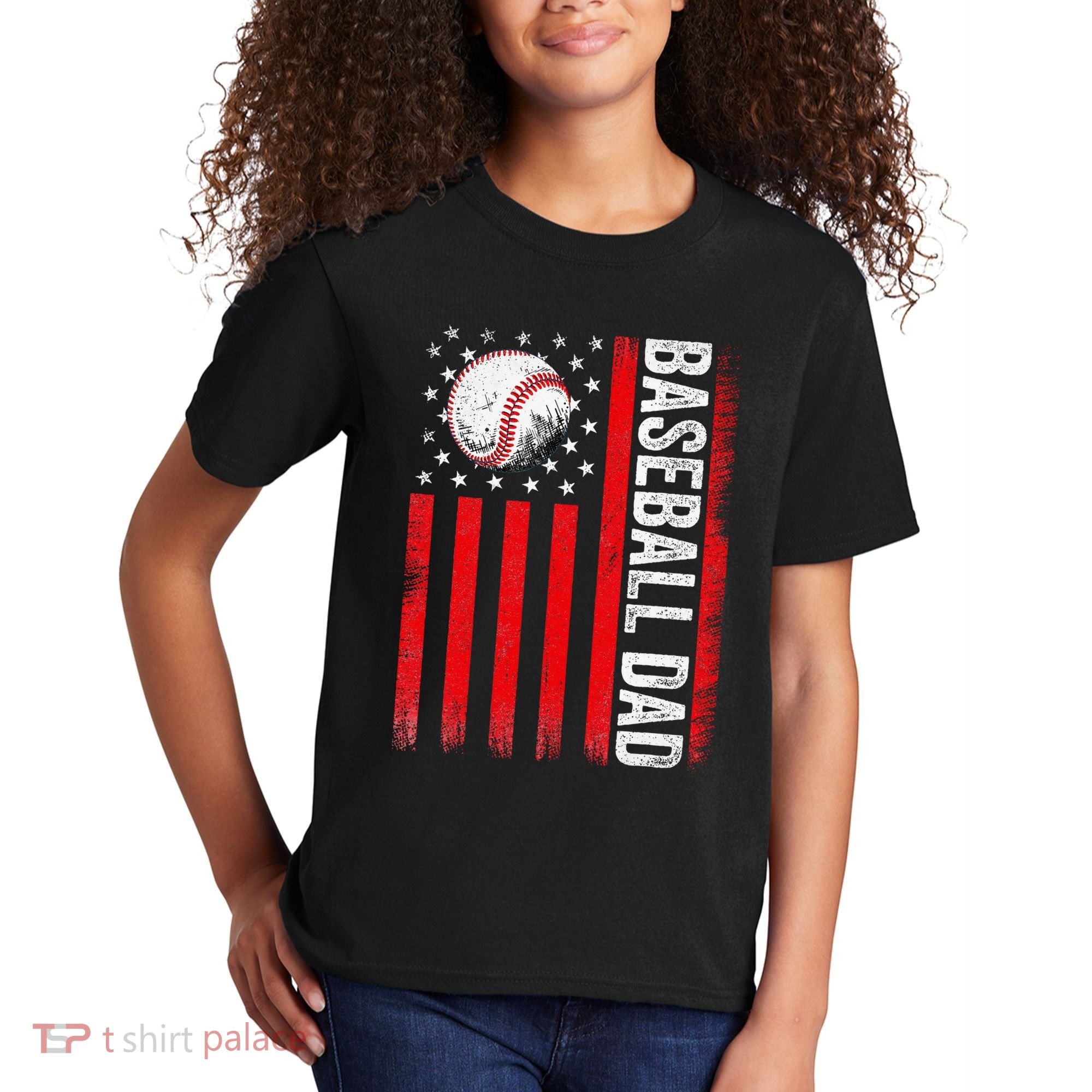 Baseball Dad Player American Us Flag Patriotic Kids T-Shirt