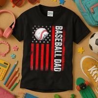 Baseball Dad Player American Us Flag Patriotic Kids T-Shirt thumb 3
