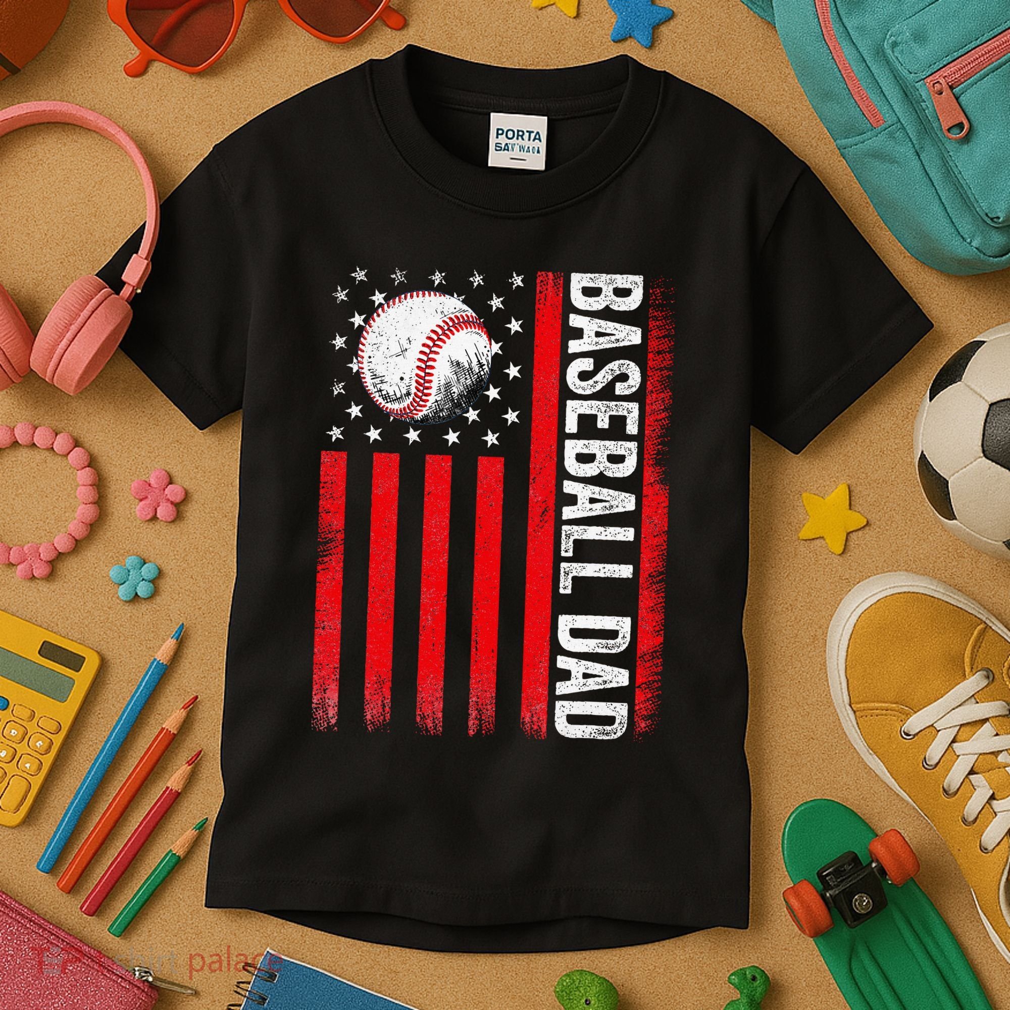 Baseball Dad Player American Us Flag Patriotic Kids T-Shirt