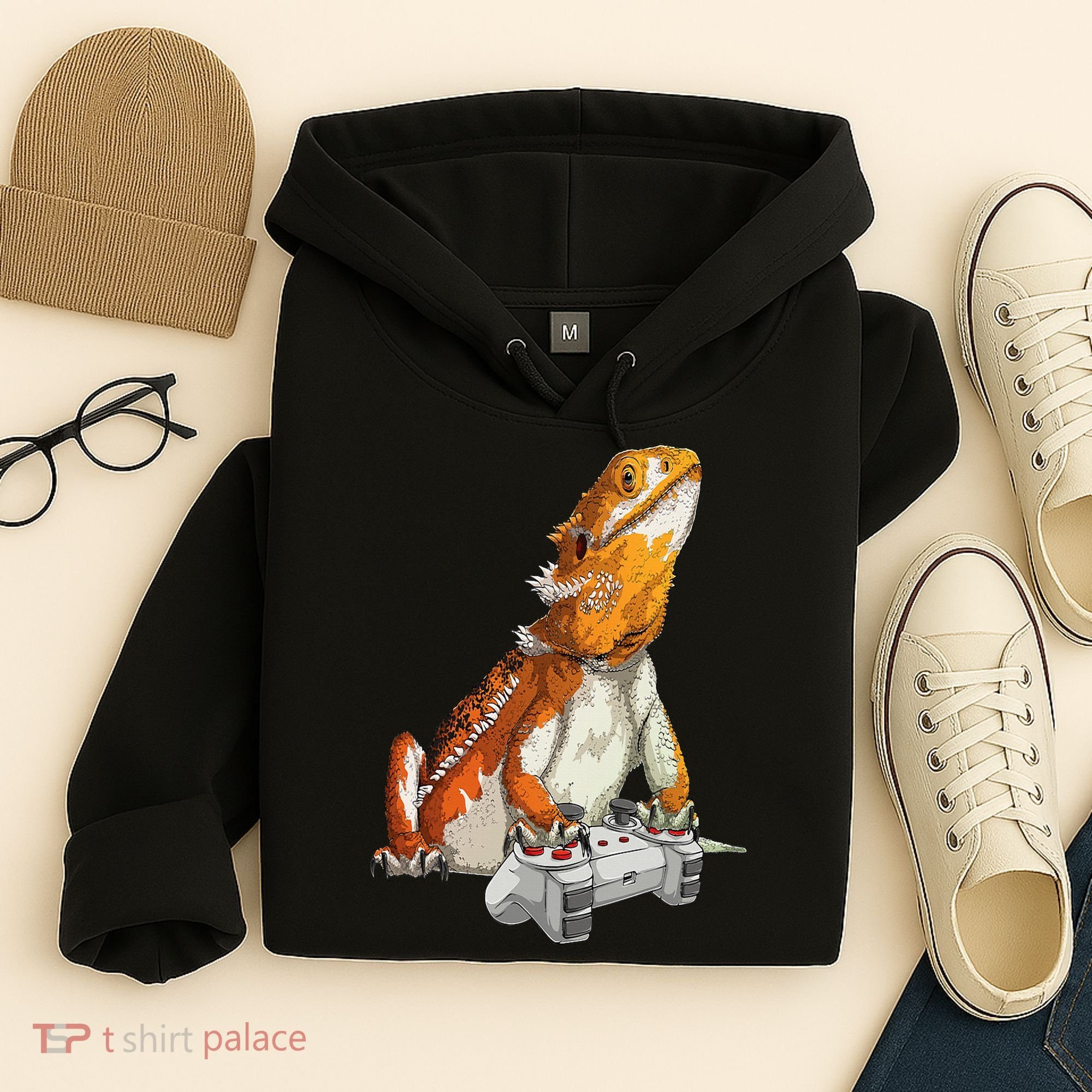 Bearded Dragon Playing Video Games Reptiles lizard Gamers Hoodie