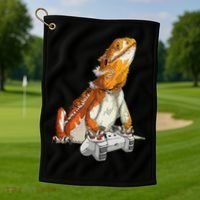 Bearded Dragon Playing Video Games Reptiles lizard Gamers Golf Towel thumb 1