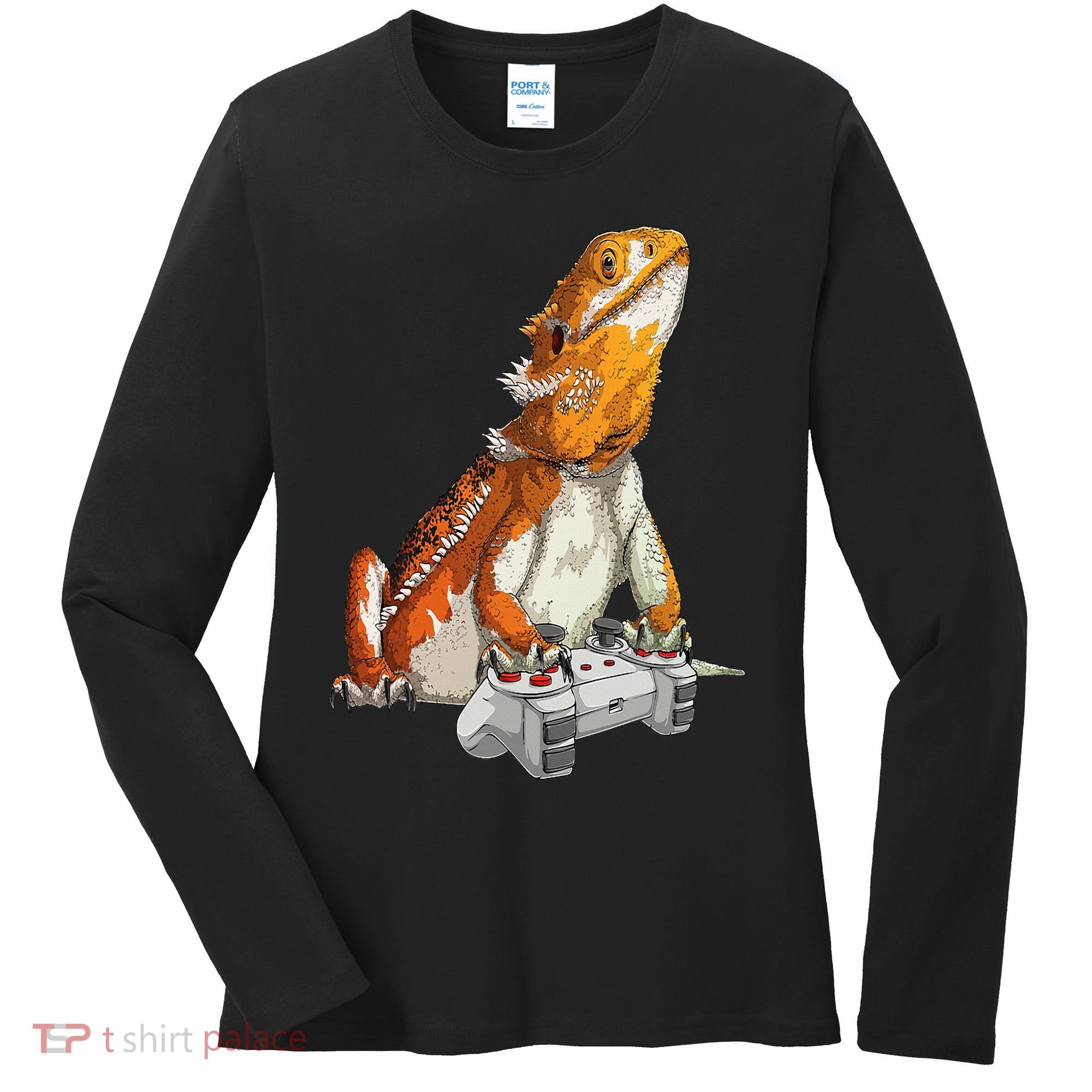 Bearded Dragon Playing Video Games Reptiles lizard Gamers Women's Long Sleeve Shirt
