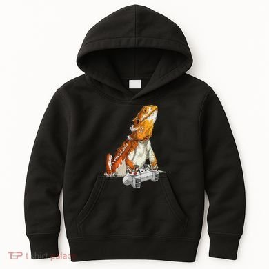 Bearded Dragon Playing Video Games Reptiles lizard Gamers Kids Hoodie